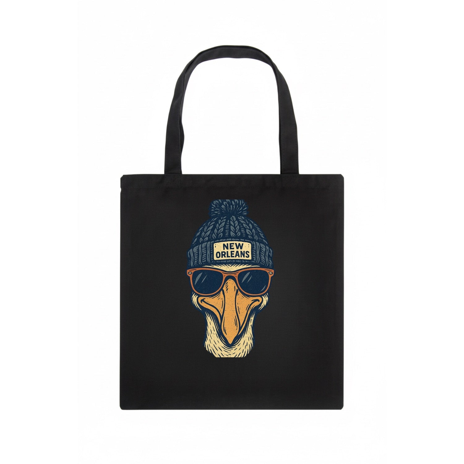 New Orleans Pelican wearing New Orleans beanie with pom pom and wayfarer sunglasses - Tote Bag - dark
