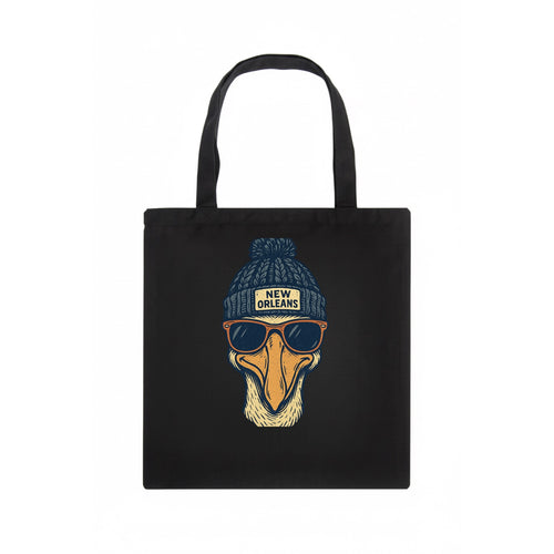 New Orleans Pelican wearing New Orleans beanie with pom pom and wayfarer sunglasses - Tote Bag