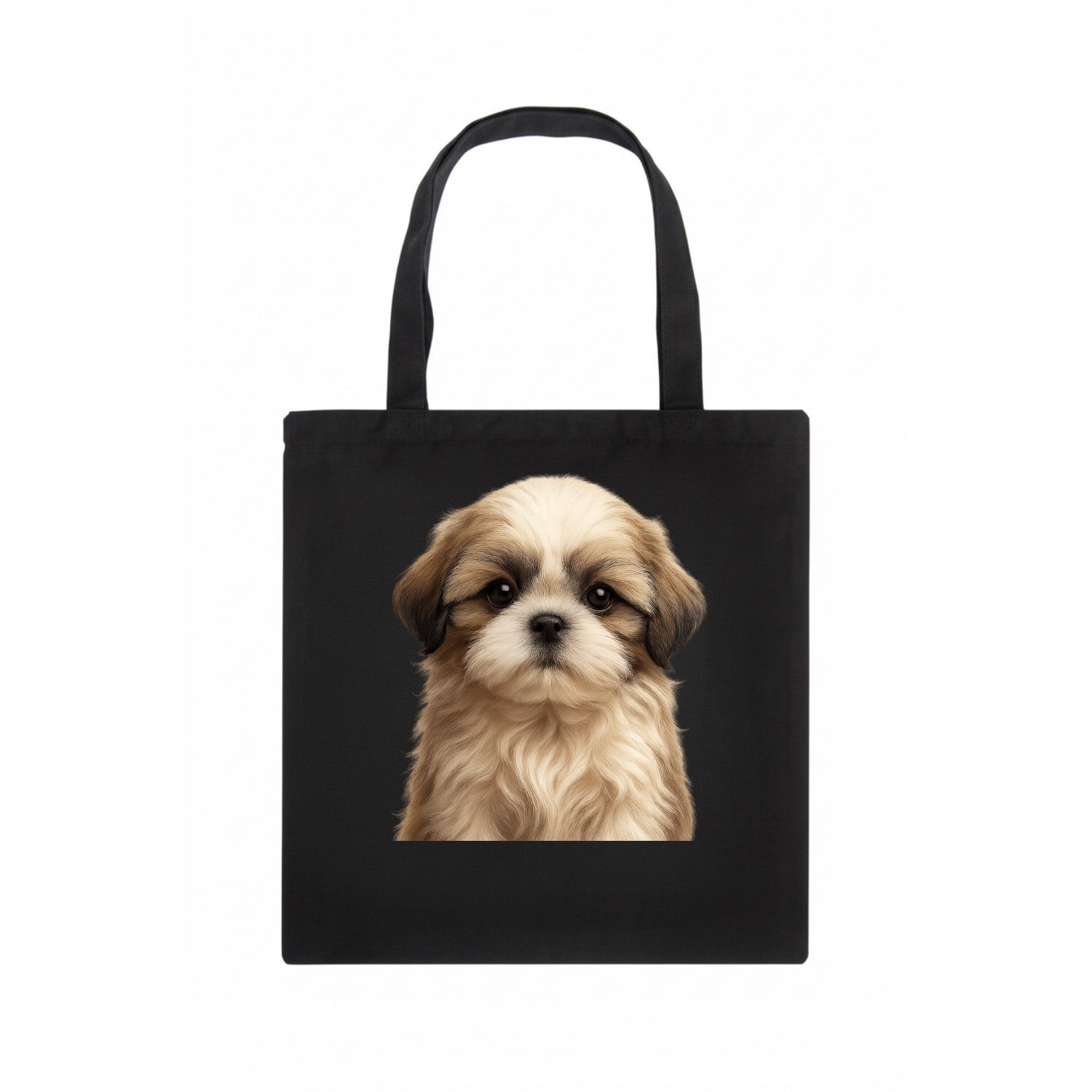 Baby Shih Tzu Puppy - long flowing coat, flat face, big dark eyes, front-facing, royal - Tote Bag - dark