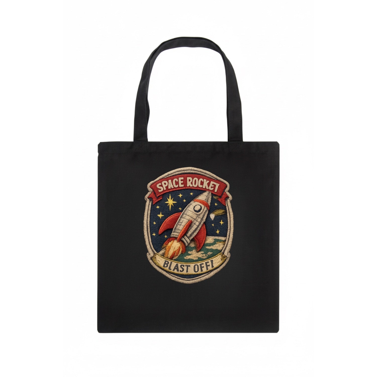 RETRO ROCKET - 1950s space rocket in silver and red , atomic age - Tote Bag - dark