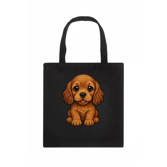 Baby Cocker Spaniel Puppy - long wavy ears, soulful eyes, silky coat, front-facing, - Tote Bag - dark