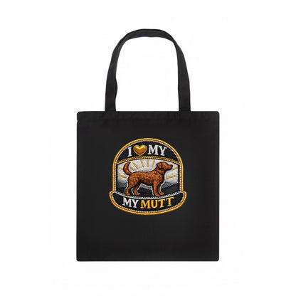 I LOVE MY MUTT - mixed breed silhouette in brown , rescue pride - Tote Bag - dark