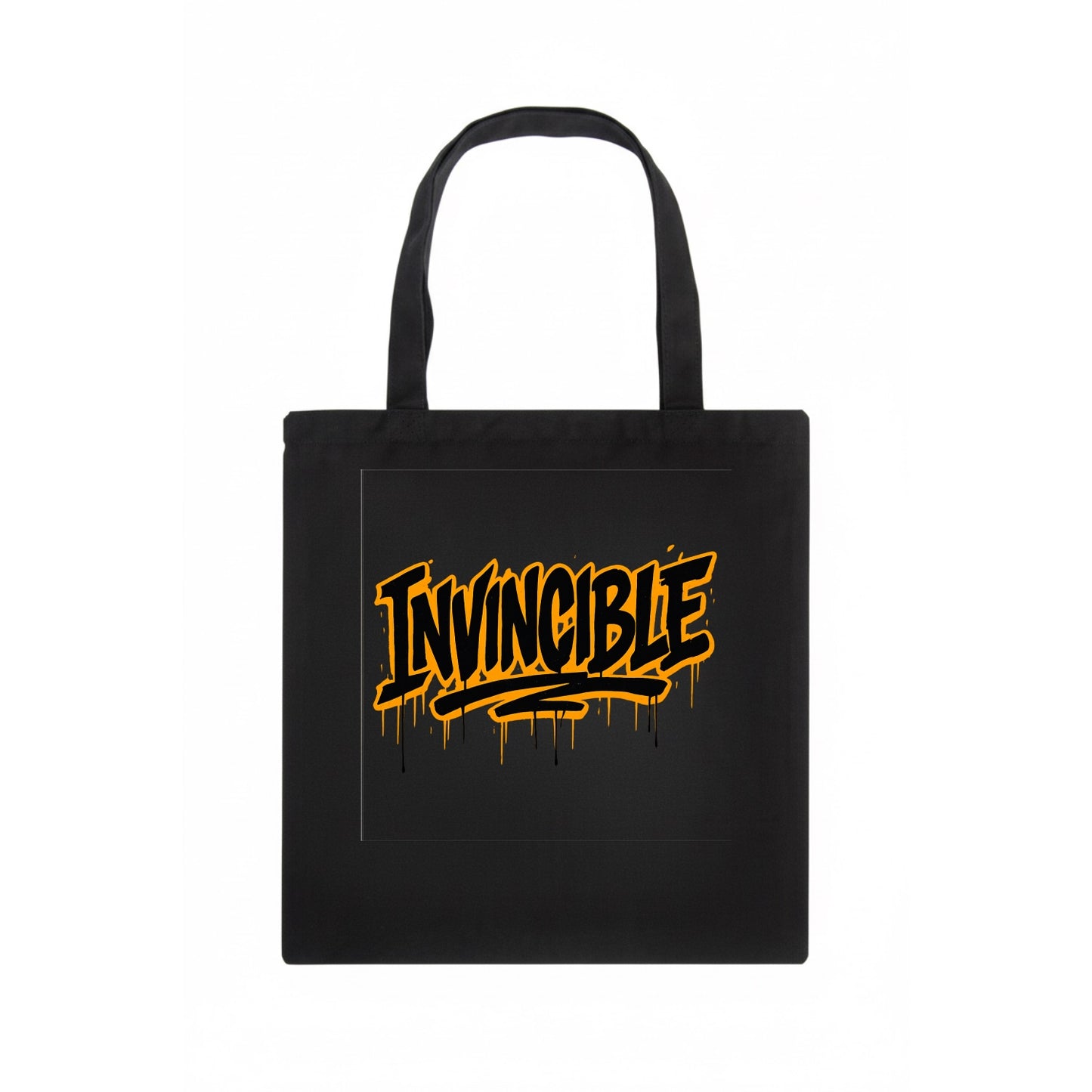 Bold typography design - "INVINCIBLE" - cannot be defeated, unconquerable - Tote Bag - dark