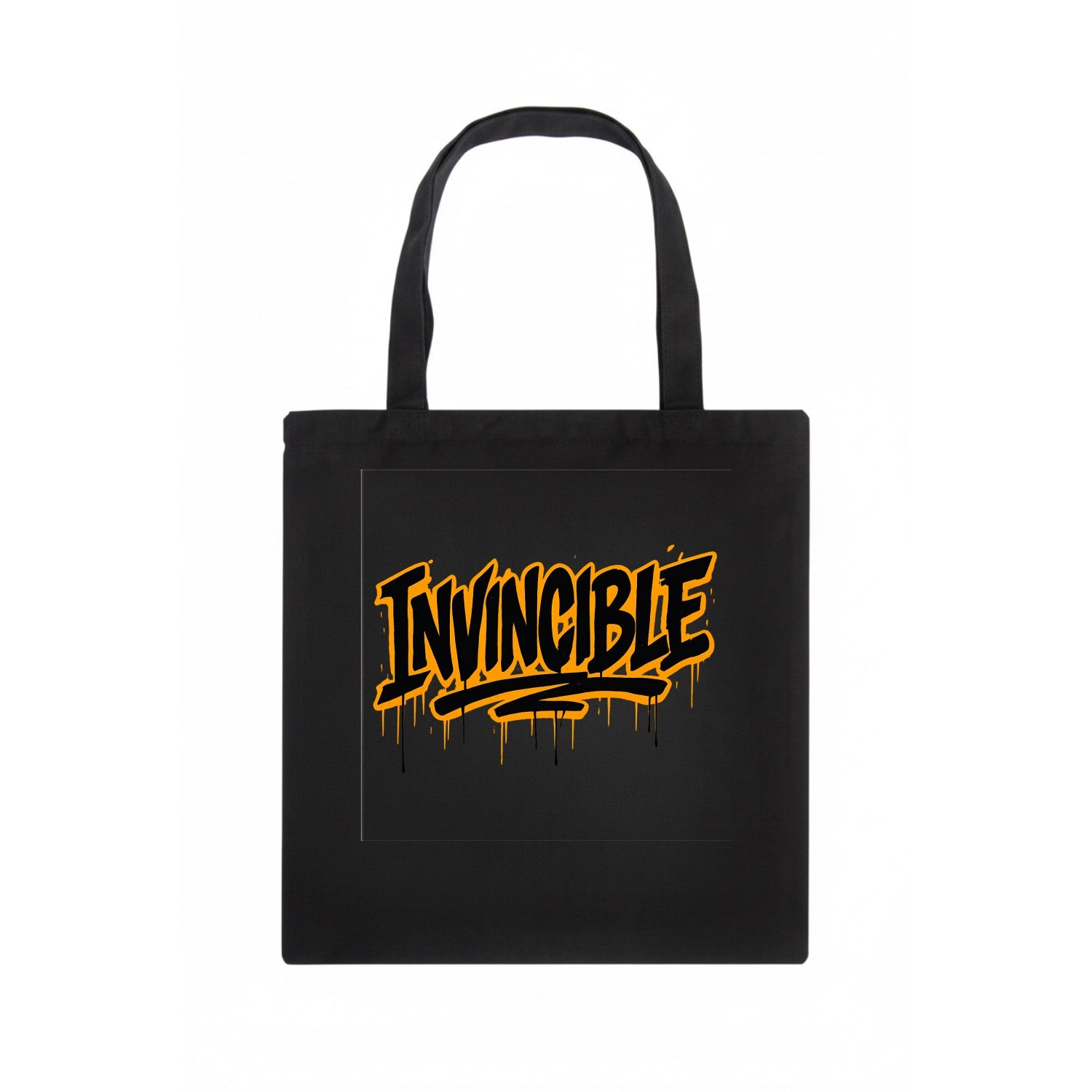 Bold typography design - "INVINCIBLE" - cannot be defeated, unconquerable - Tote Bag - dark