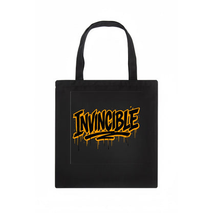 Bold typography design - "INVINCIBLE" - cannot be defeated, unconquerable - Tote Bag - dark