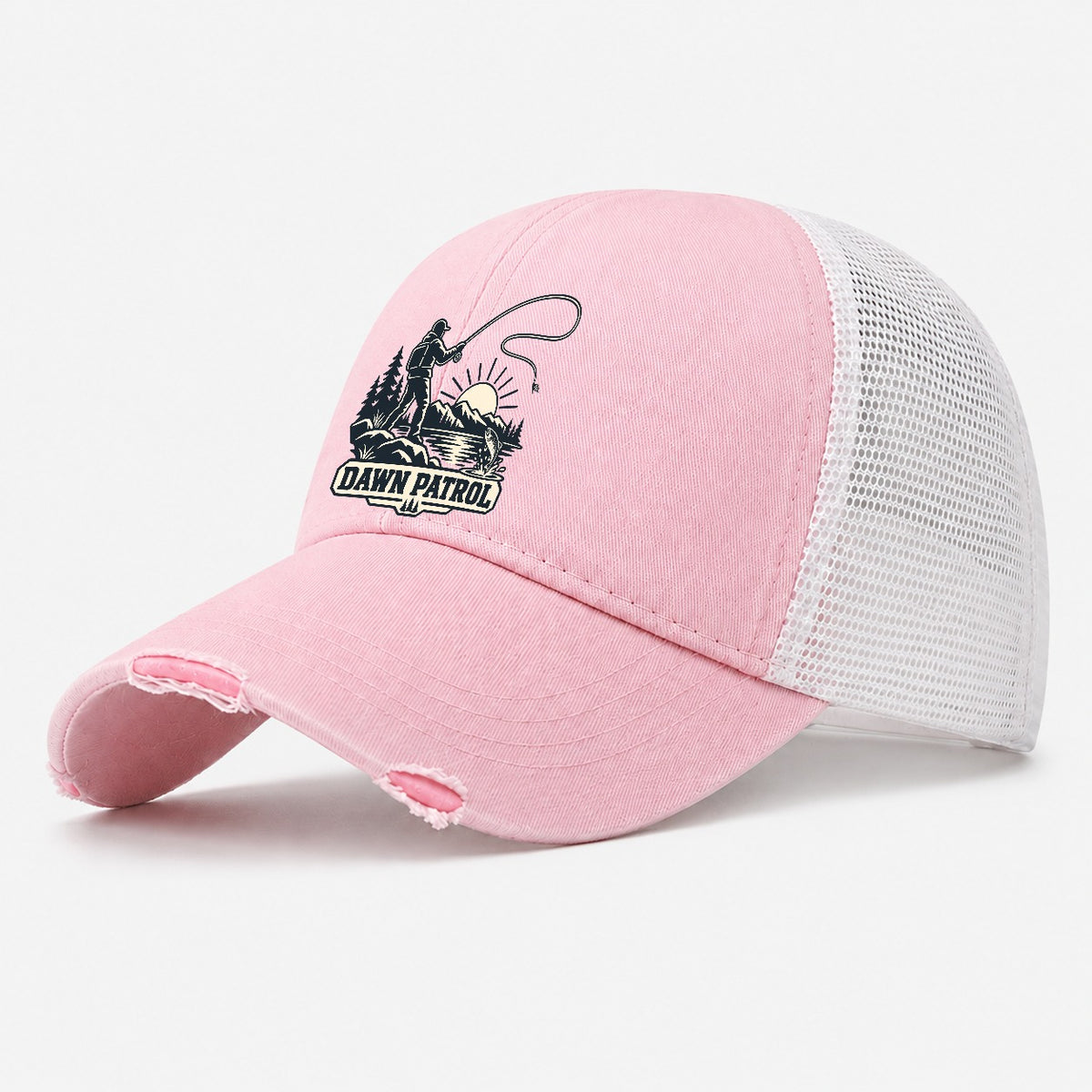 Dawn Patrol Angler Fishing Elegant Washed Trucker Hat – Light Pink
