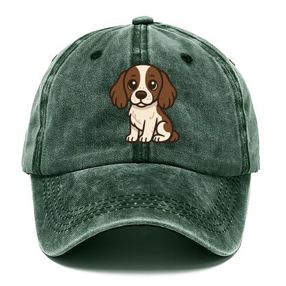english springer spaniel liver and white sitting pose portrait design Hat