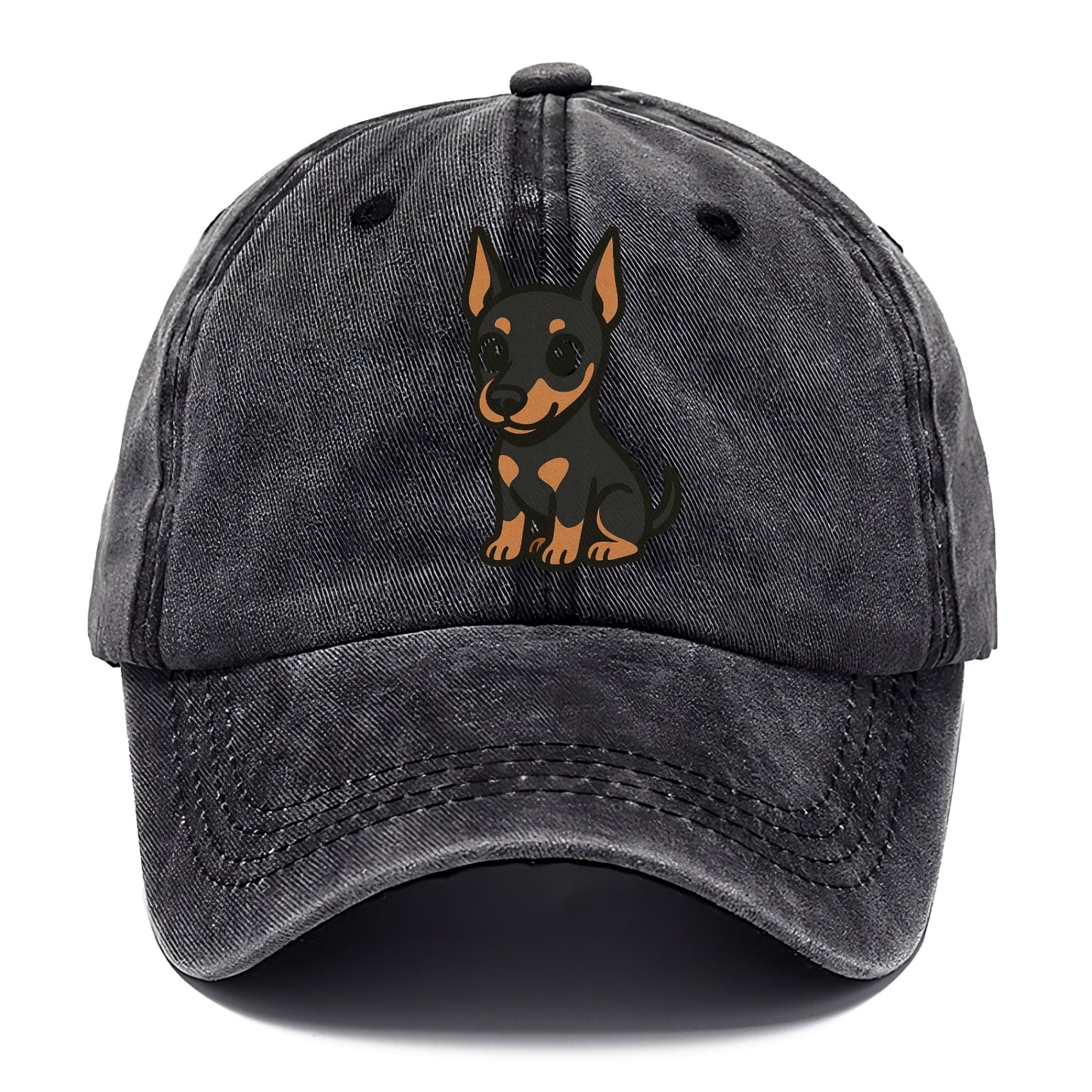 doberman black and tan sitting pose with cropped ears portrait design Hat