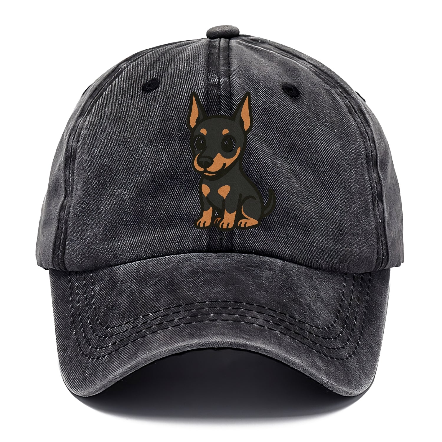 doberman black and tan sitting pose with cropped ears portrait design Hat