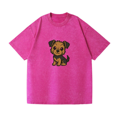 Yorkipoo Small Brown And Black Sitting Pose Portrait Design Vintage T-shirt