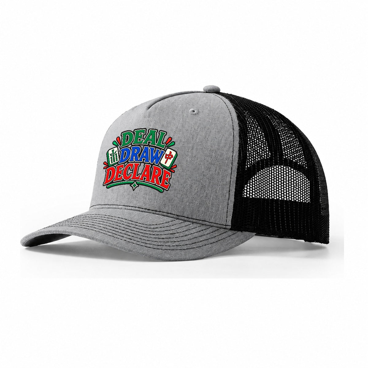 Deal Draw Declare Mahjong Game Night Trucker Hat – Sport Grey Black