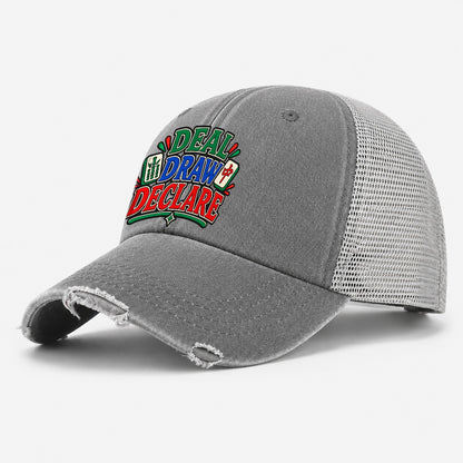 Deal Draw Declare Mahjong Game Night Washed Trucker Hat – Grey