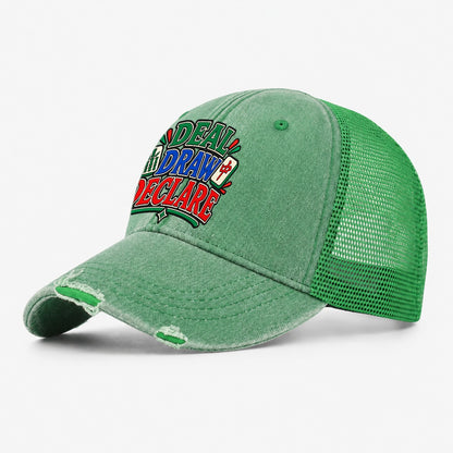 Deal Draw Declare Mahjong Game Night Washed Trucker Hat – Ink Green