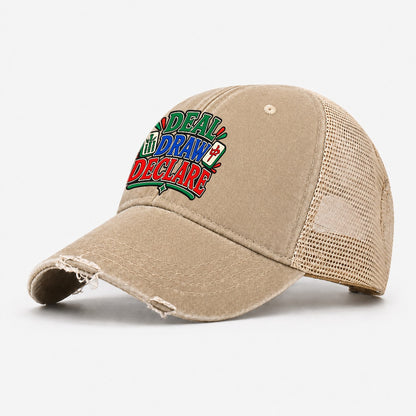 Deal Draw Declare Mahjong Game Night Washed Trucker Hat – Khaki