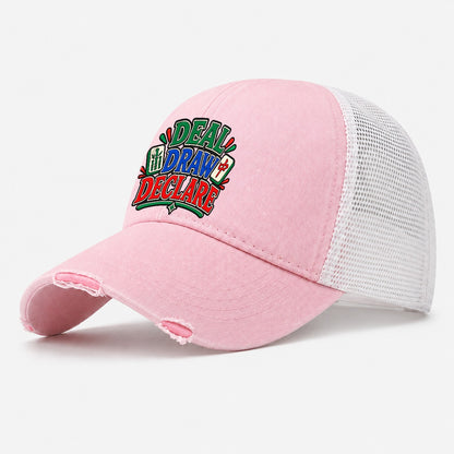 Deal Draw Declare Mahjong Game Night Washed Trucker Hat – Light Pink
