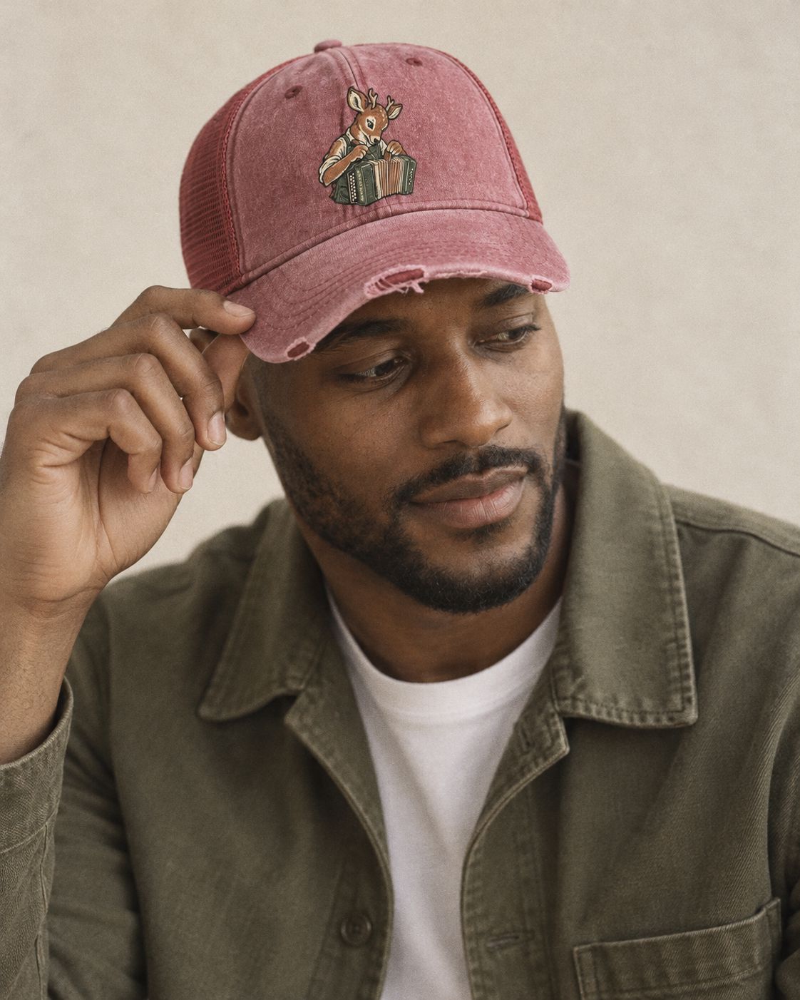 Model wearing the cap