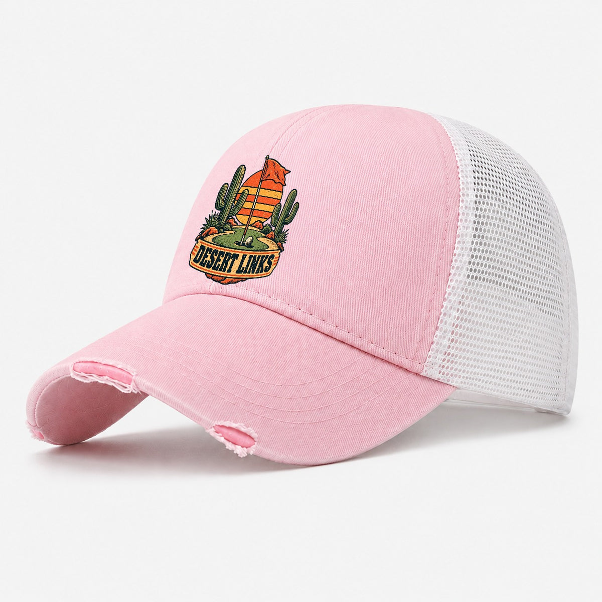 Desert Links Golf Life Washed Trucker Hat – Light Pink