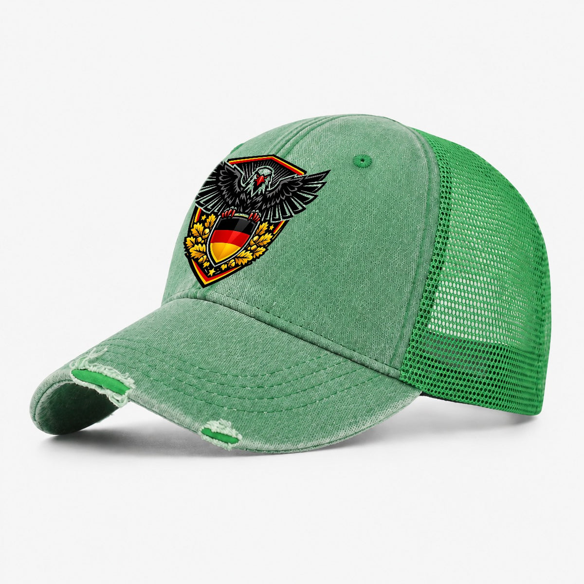 Deutsche Eiche Crest Washed Trucker Hat – Ink Green