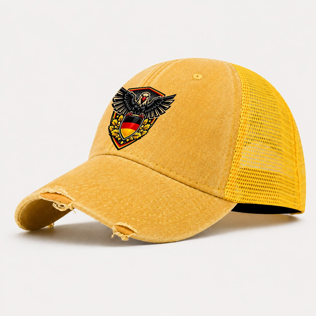 Deutsche Eiche Crest Washed Trucker Hat – Yellow