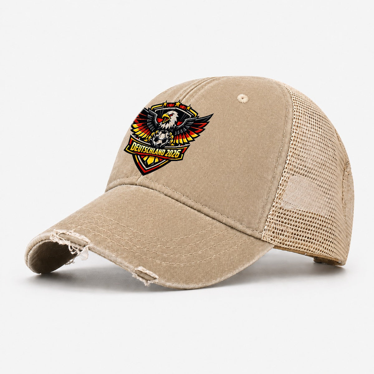 Deutschland 2026 Crest Washed Trucker Hat – Khaki