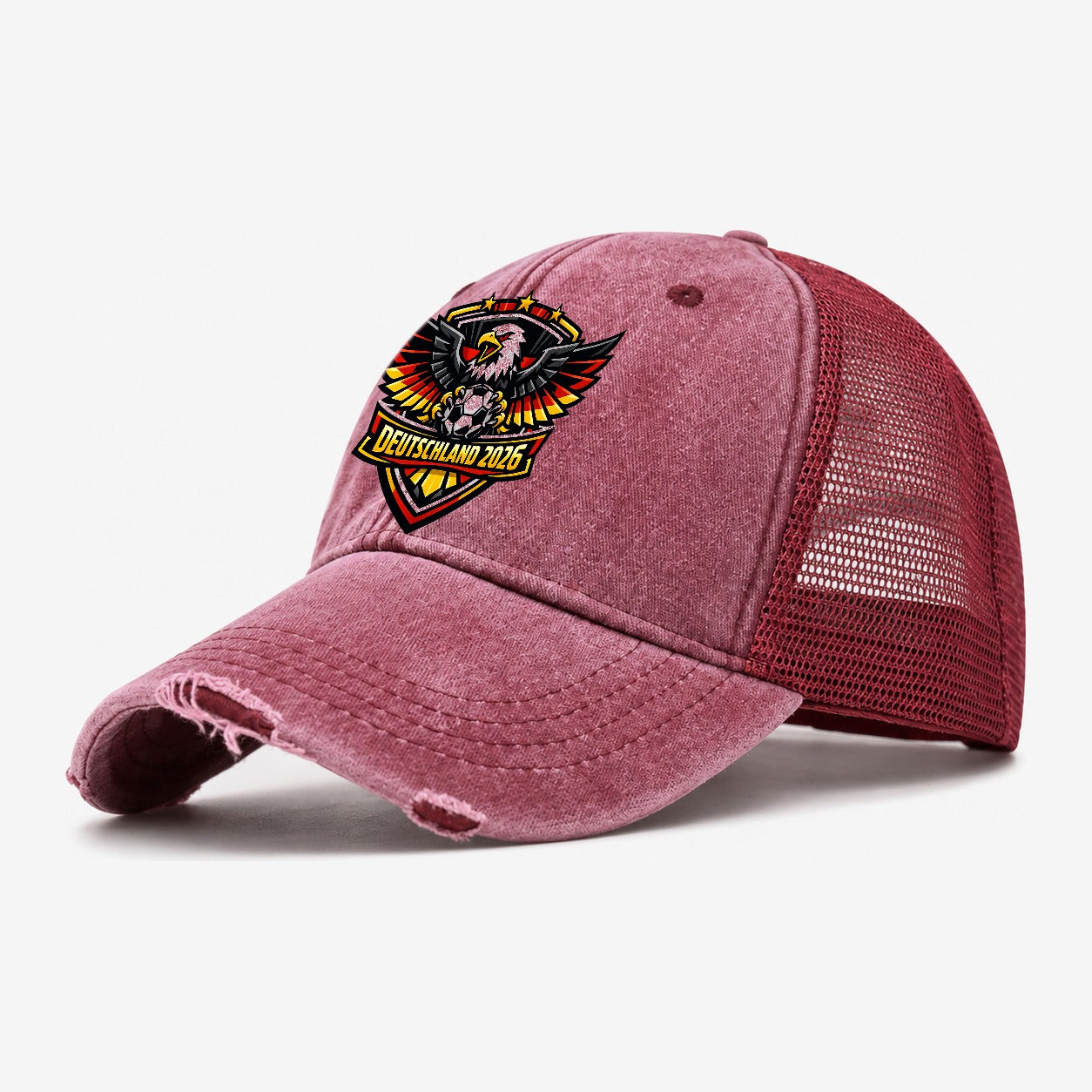 Deutschland 2026 Crest Washed Trucker Hat – Wine Red