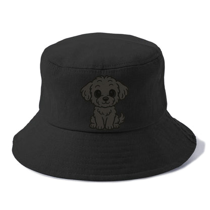 black maltipoo black curly sitting pose portrait design Hat