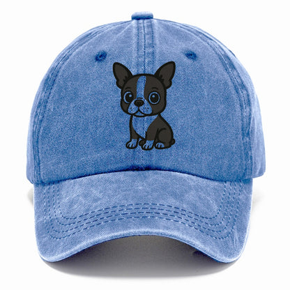 boston terrier black and white sitting pose with tuxedo markings portrait design Hat