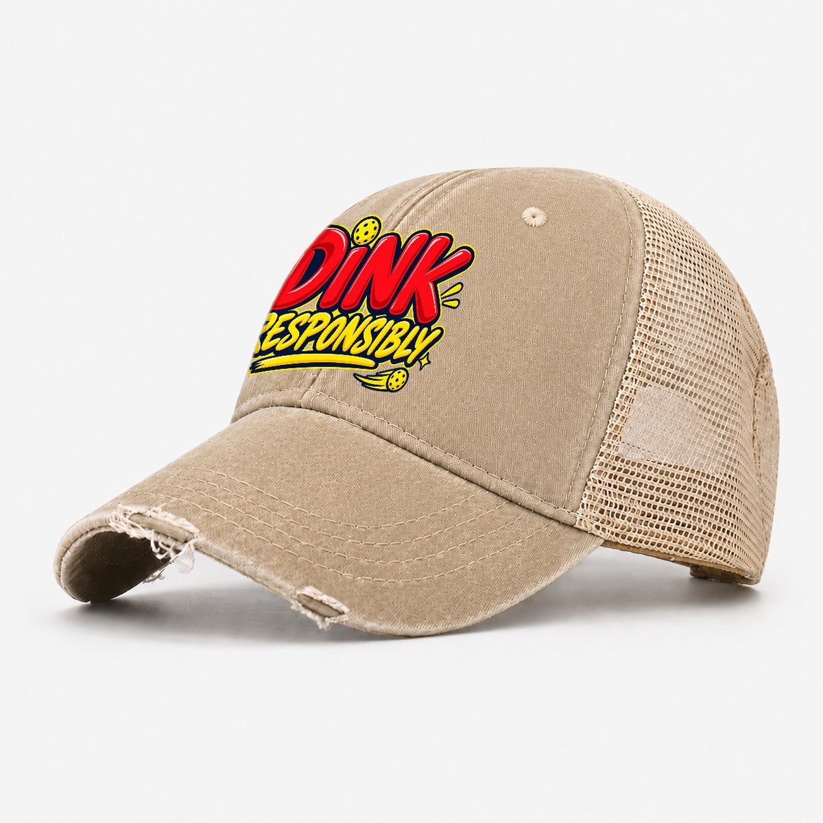 Dink Responsibly Pickleball Life Washed Trucker Hat – Khaki