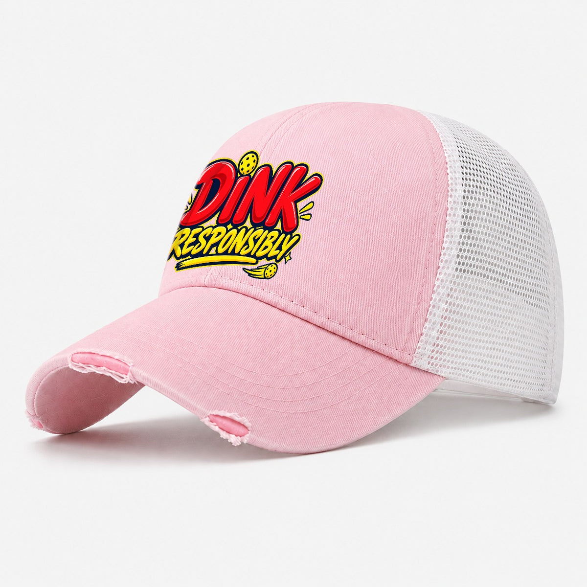 Dink Responsibly Pickleball Life Washed Trucker Hat – Light Pink