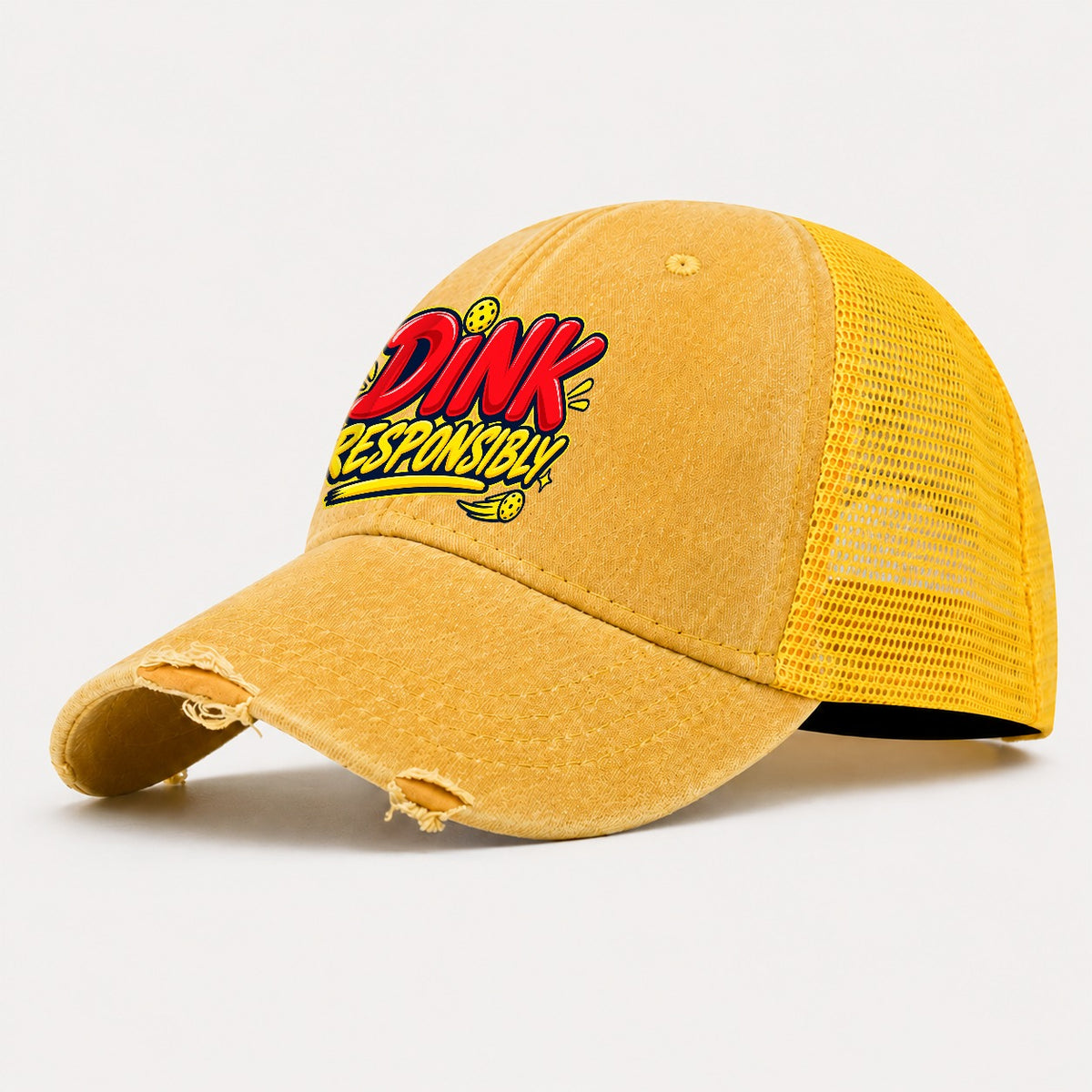 Dink Responsibly Pickleball Life Washed Trucker Hat – Yellow