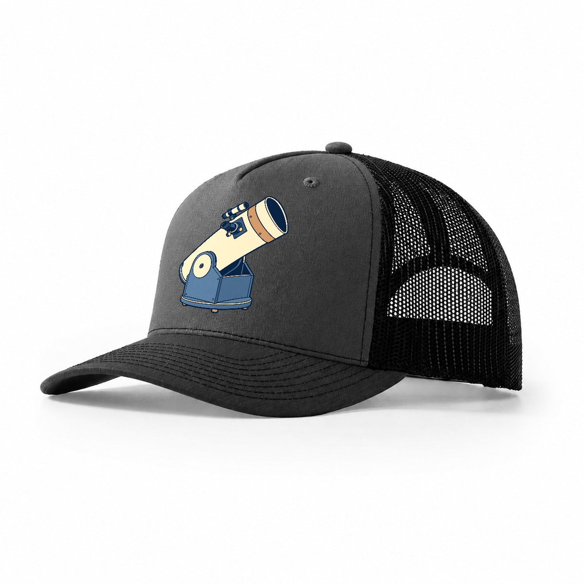 Dobsonian On Its Box Astronomy And Stargazing Trucker Hat – Dark Grey Black