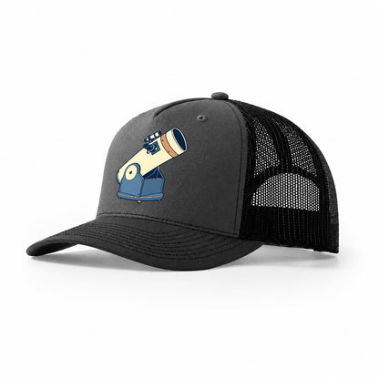 Dobsonian On Its Box Astronomy And Stargazing Trucker Hat – Dark Grey Black