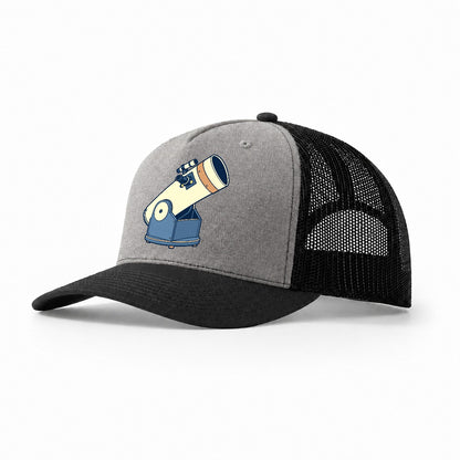 Dobsonian On Its Box Astronomy And Stargazing Trucker Hat – Grey Black