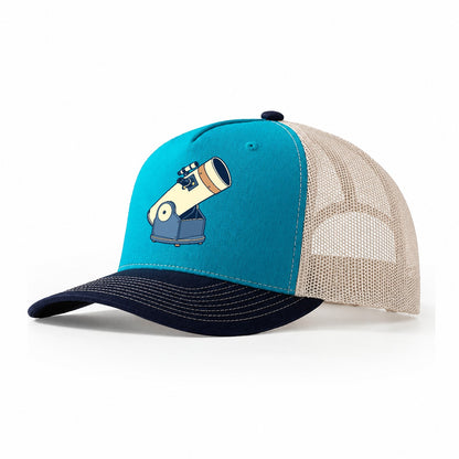 Dobsonian On Its Box Astronomy And Stargazing Trucker Hat – Teal Navy