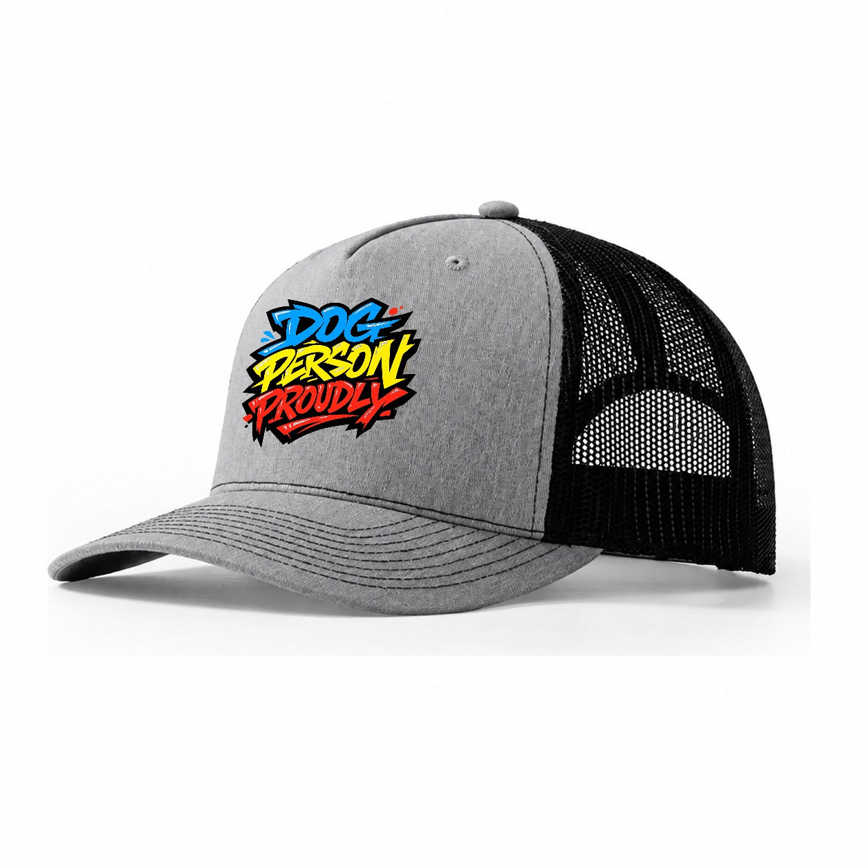 Dog Person Proudly Tee Graphic Trucker Hat – Sport Grey Black