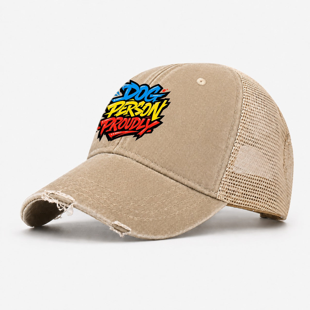 Dog Person Proudly Tee Graphic Washed Trucker Hat – Khaki