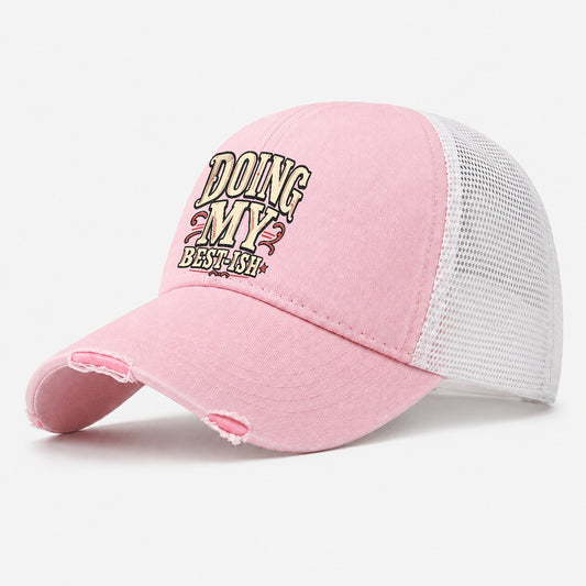 Doing My Best Ish American Wit Washed Trucker Hat – Light Pink