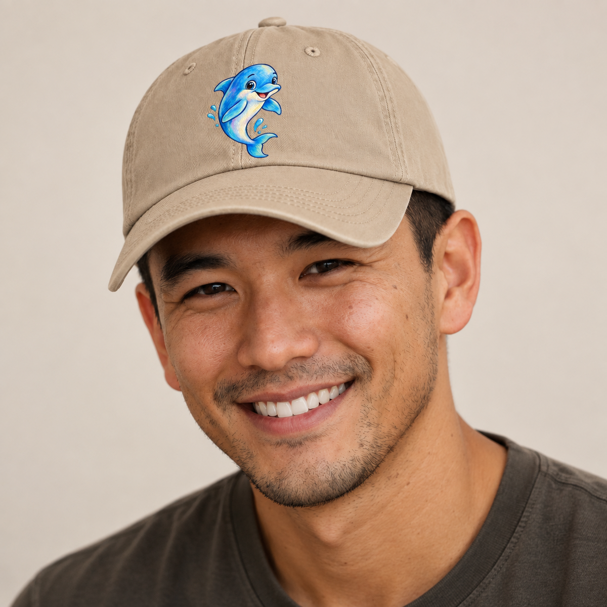 Dolphin Friendly Leap Sea Sprite Baseball Cap — studio model wearing the hat