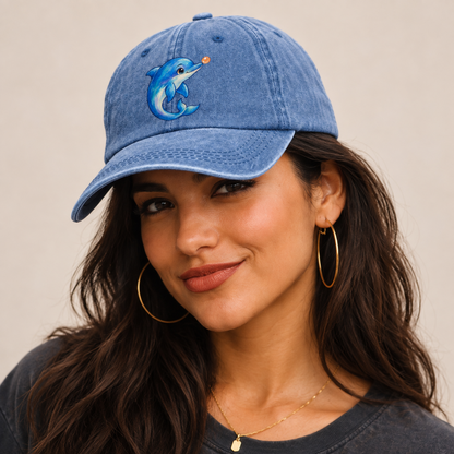 Dolphin Nose Boop Sea Sprite Classic Cap — studio model wearing the hat
