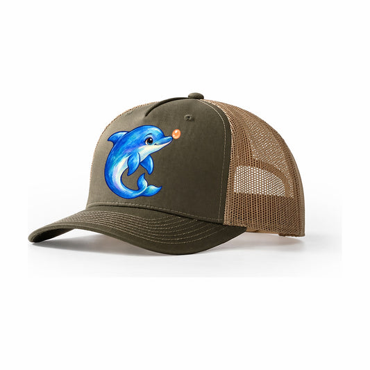 Dolphin Nose Boop Sea Sprite Trucker Hat – Olive Khaki