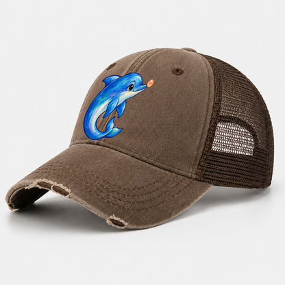 Dolphin Nose Boop Sea Sprite Washed Trucker Hat – Coffee