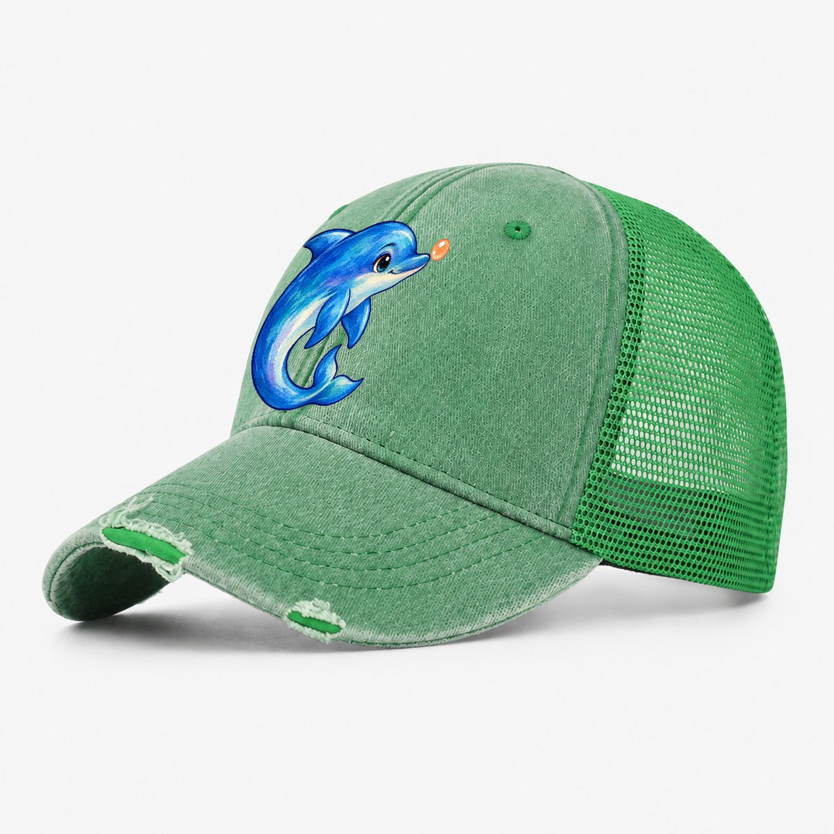 Dolphin Nose Boop Sea Sprite Washed Trucker Hat – Ink Green
