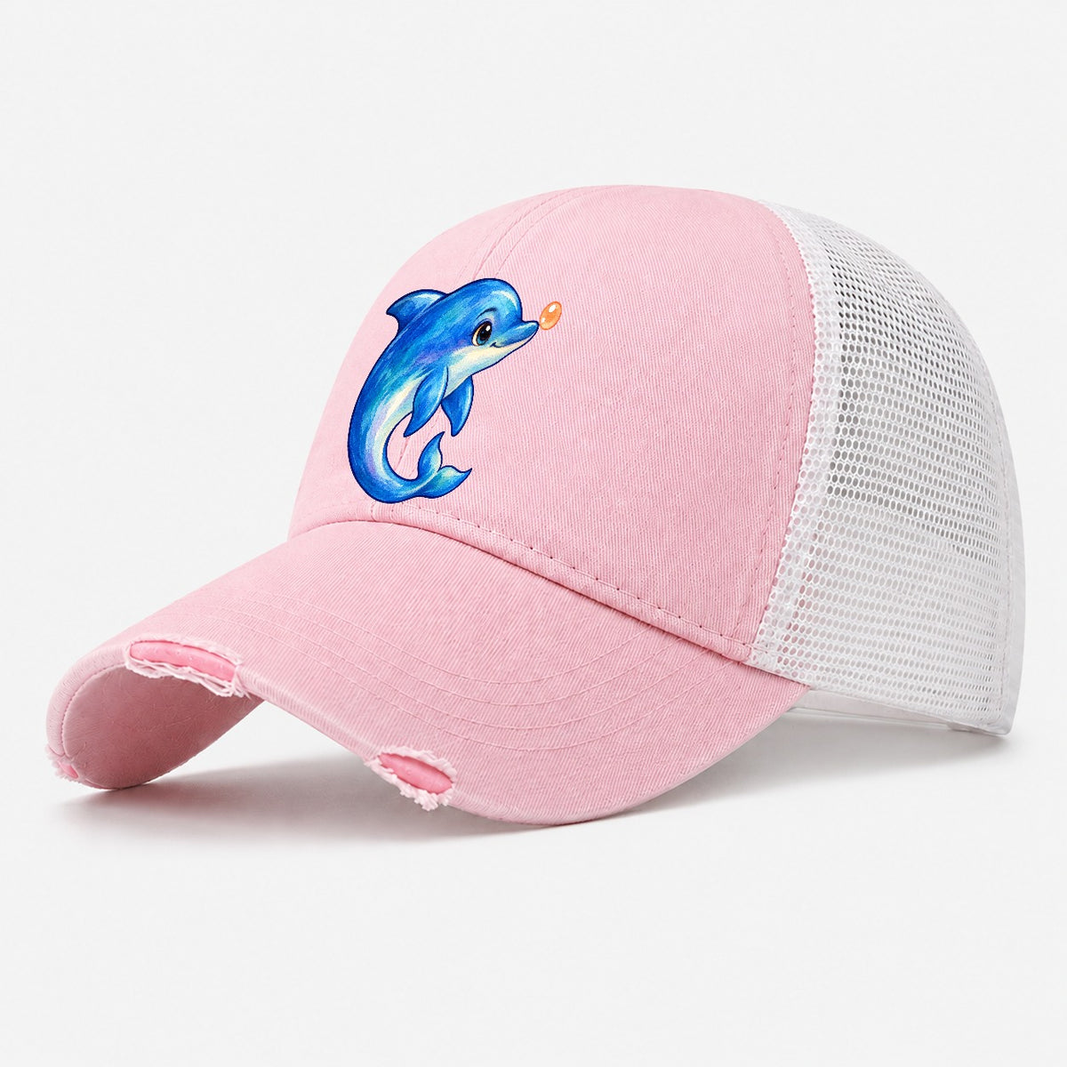 Dolphin Nose Boop Sea Sprite Washed Trucker Hat – Light Pink