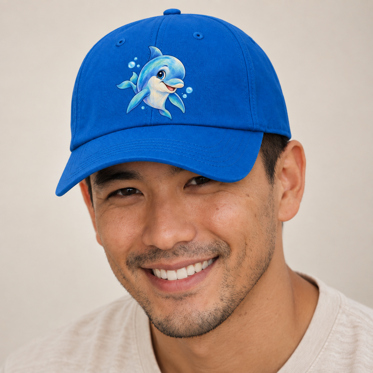 Dolphin Three Quarter Swim Sea Sprite Baseball Cap — studio model wearing the hat