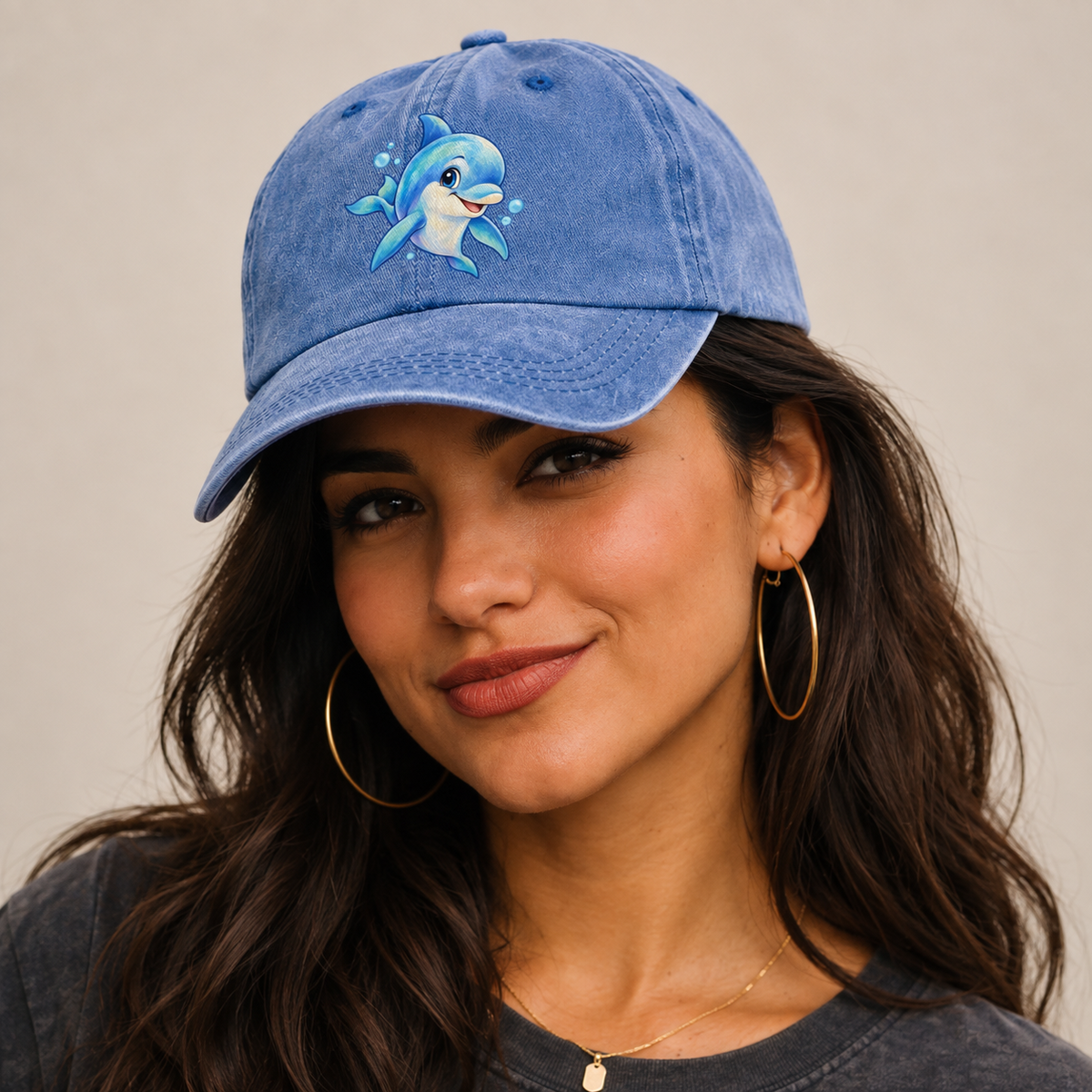 Dolphin Three Quarter Swim Sea Sprite Classic Cap — studio model wearing the hat