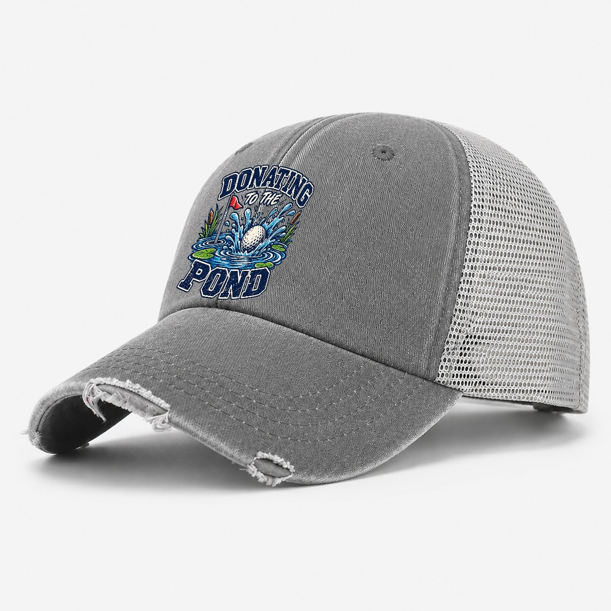 Donating To The Pond Golf Life Washed Trucker Hat – Grey