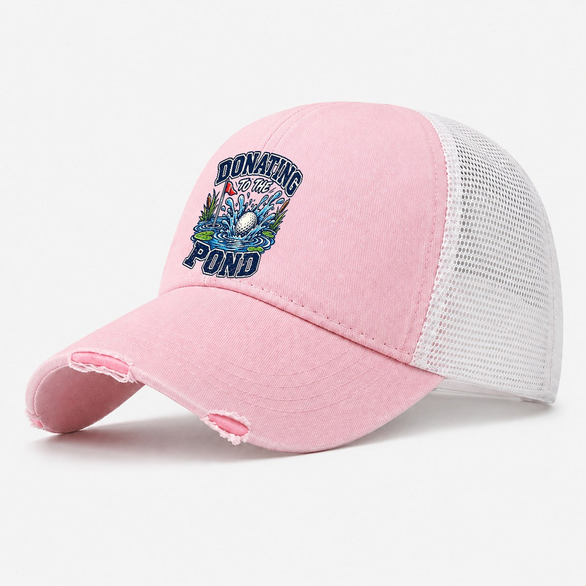 Donating To The Pond Golf Life Washed Trucker Hat – Light Pink