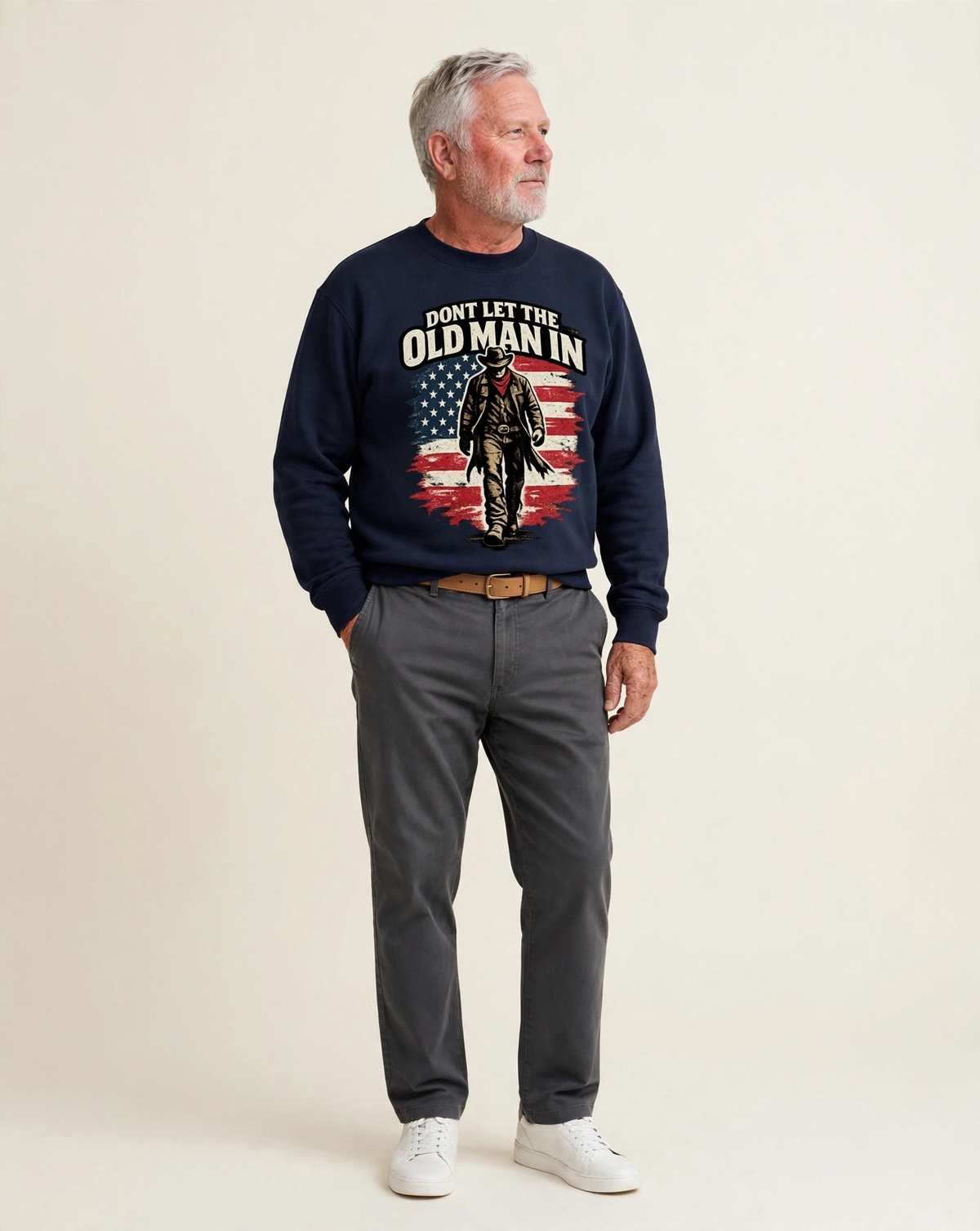 Dont Let The Old Man In Fleece Sweatshirt – studio model photo