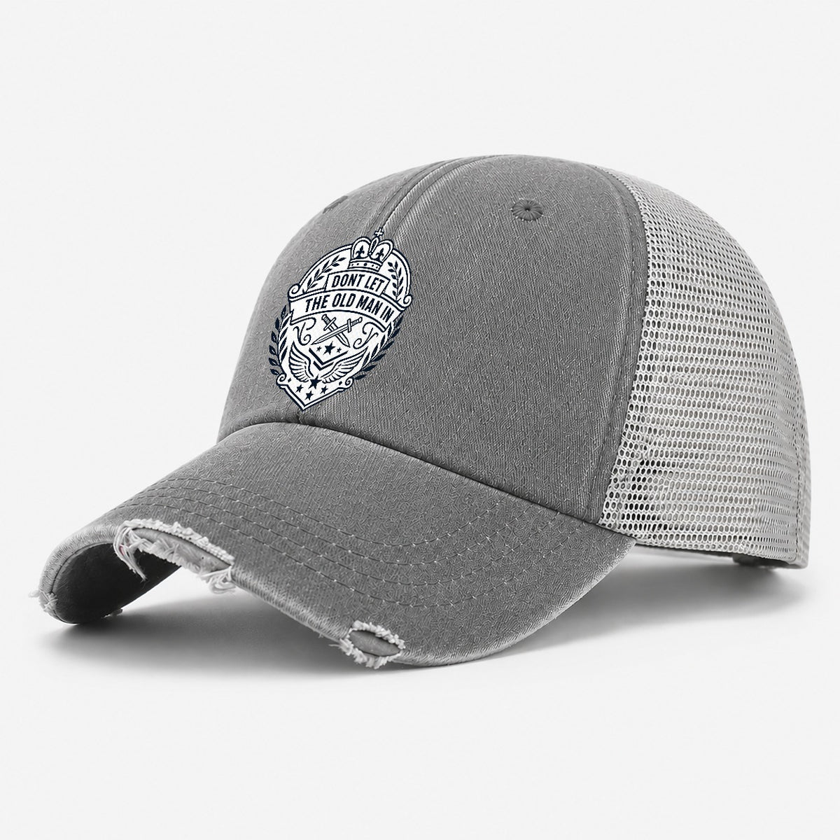 Don't Let the Old Man In Line Art Washed Trucker Hat – Grey