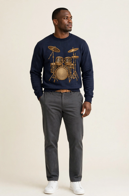 Drum Kit Fleece Sweatshirt – studio model photo